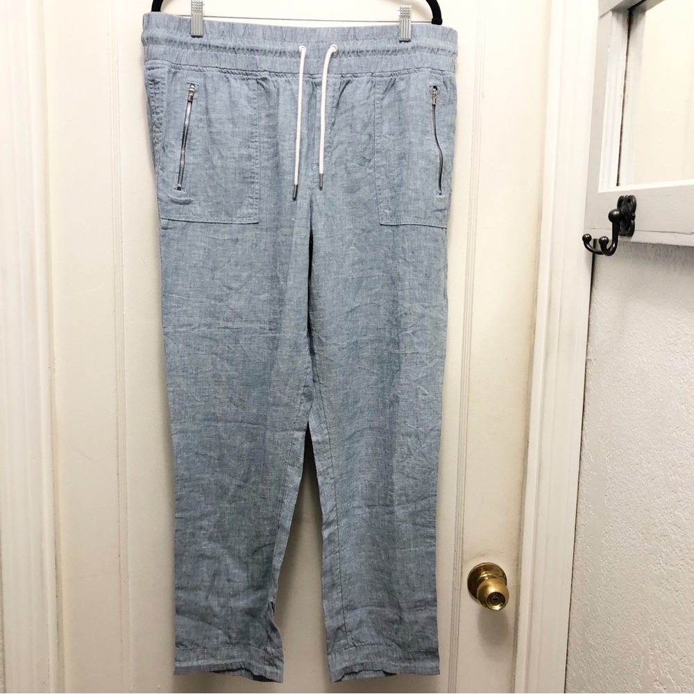 Athleta Linen Cabo Joggers Size 16 Color Light Blue Elastic Waist Drawstring